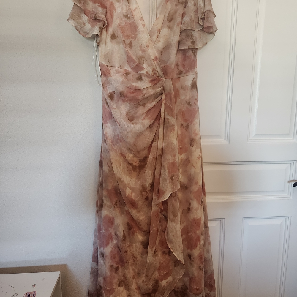 DKNY Floral Maxi Dress in Cream and Pink